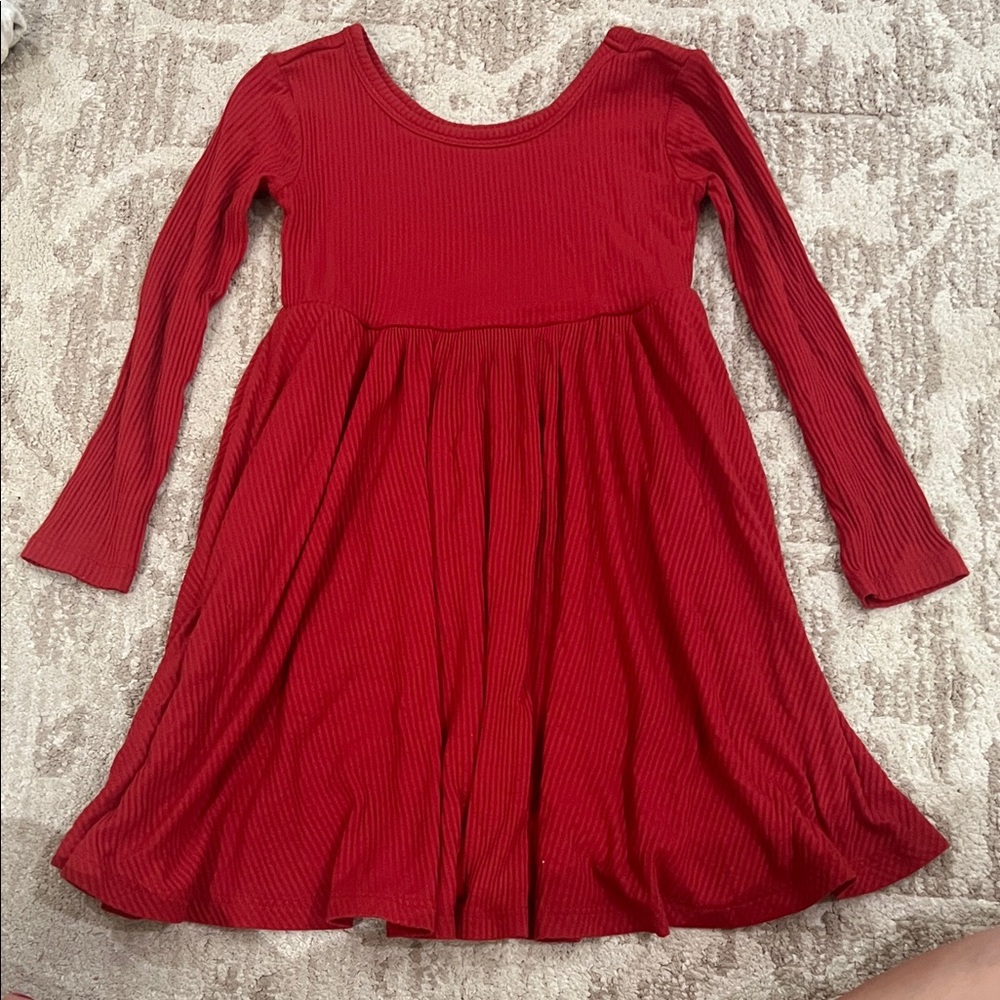 Little Sleepies Girls' Red Ribbed Twirl Dress
